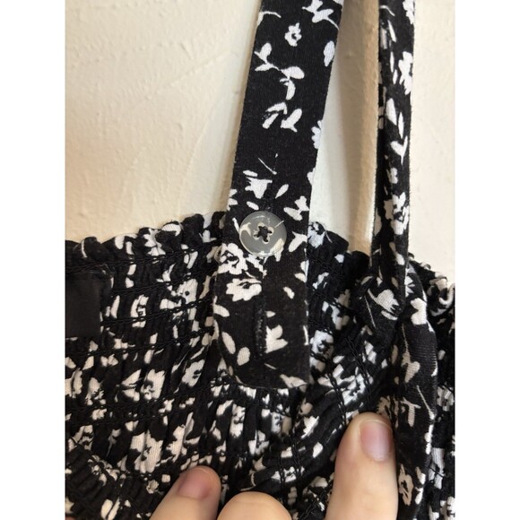 Grayson Jumpsuit Small Black White Floral Flowers Sleeveless Ruched Boho Hippie - Picture 6 of 8